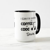 Ik kan alles oplossen met koffie en code grappig mok (Voorkant rechts)