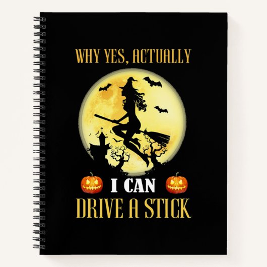 Ik kan een stok heks halloween rijden notitieboek (Voorkant)