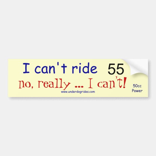 Ik kan geen 55 scooter rijden bumpersticker (Voorkant)