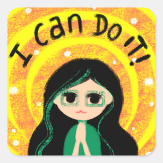 Ik kan het doen door het schilderen van een meisje vierkante sticker
