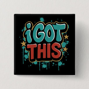 IK KAN HET Graffiti Stijl Motiverende Typografie Vierkante Button 5,1 Cm