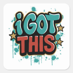 IK KAN HET Graffiti Stijl Motiverende Typografie  Vierkante Sticker