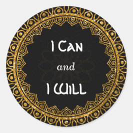'Ik kan, ik zal' gouden Mandala Bevestiging Sticke Ronde Sticker