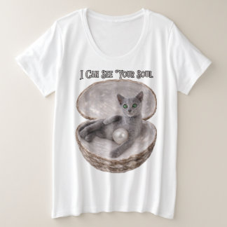 Ik kan je ziel zien Grappig Russisch-blauw kat ont Grote Maat T-shirt