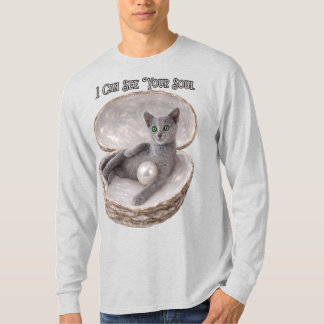 Ik kan je ziel zien Grappig Russisch Blauw kat ont T-shirt