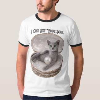 Ik kan je ziel zien Grappig Russisch Blauw kat ont T-shirt