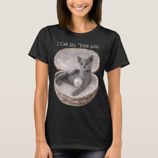 Ik kan je ziel zien Grappig Russisch-blauw kat ont T-shirt
