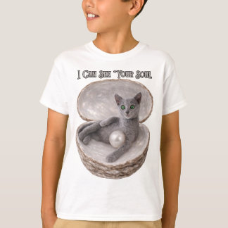 Ik kan je ziel zien Grappig Russisch-blauw kat ont T-shirt