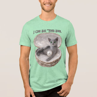 Ik kan je ziel zien Grappig Russisch-blauw kat ont Tri-Blend Shirt