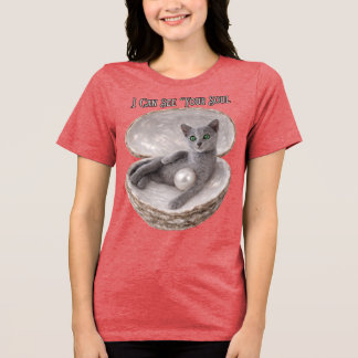 Ik kan je ziel zien Grappig Russisch Blauw kat ont Tri-Blend Shirt