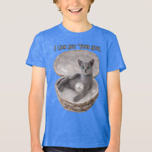 Ik kan je ziel zien Grappig Russisch-blauw kat ont Tri-Blend Shirt