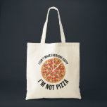 Ik kan niet iedereen gelukkig maken, ik ben geen p tote bag<br><div class="desc">Ik kan niet iedereen gelukkig maken,  ik ben geen pizza. Geweldig leuk pizzaliefhebbers cadeau voor een man,  vrouw,  tiener en kinder die van pizza houden. Als je van pizza met toppings van pepperoni,  mozzarella kaas,  tomaten,  champignons,  basilicum,  knoflook & tomatensaus houdt,  is dit accessoire perfect voor jou!</div>