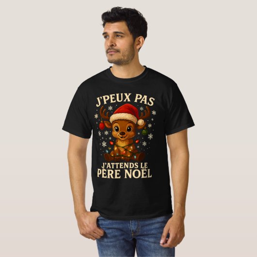 ik kan niet, ik wacht op de kerstman t-shirt (Voorkant volledig)