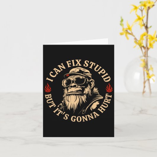 Ik kan Stud repareren, maar het gaat Monkey Funny Kaart (Gele Bloem)