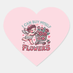 Ik kan zelf bloemen kopen bloemenkar Cupid Angel Hart Sticker