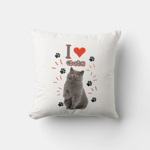 Ik ❤️ Katten – Cute Kat & Pootafdruk Ontwerp Kussen