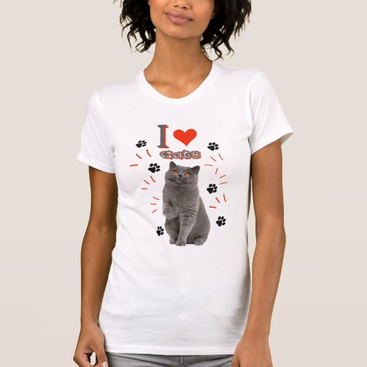 Ik ❤️ Katten – Cute Kat & Pootafdruk Ontwerp T-shirt (Voorkant)