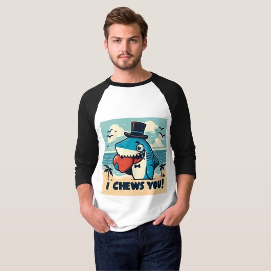 Ik kauwt op je! Haai met Hart Mannen Sleeve T-shirt (Voorkant volledig)