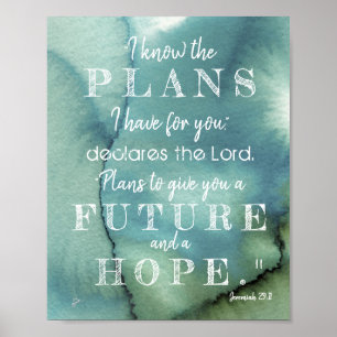 Ik ken de plannen Jeremiah 29:11 groene Waterverf Poster