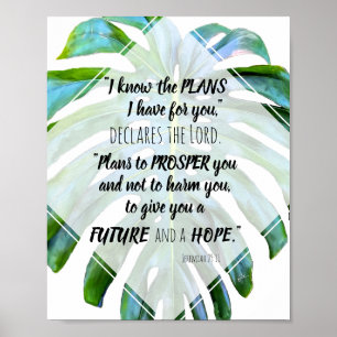 Ik ken de plannen Jeremiah 29:11 Monstera Leaves Poster