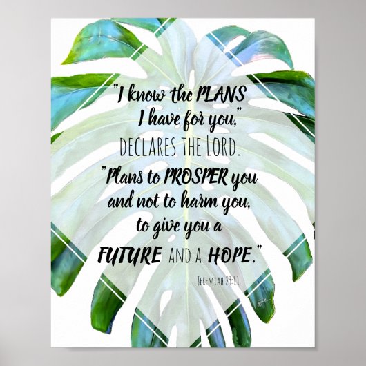Ik ken de plannen Jeremiah 29:11 Monstera Leaves Poster (Voorkant)