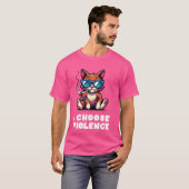 Ik Kies Geweld Grappige Kat met Sigaar Sarcasme D T-shirt (Voorkant volledig)