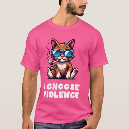 Ik Kies Geweld Grappige Kat met Sigaar Sarcasme D T-shirt (Voorkant)