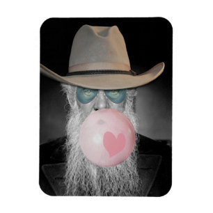 IK KIES je oude man die Gum Bubble blaast en hart Magneet