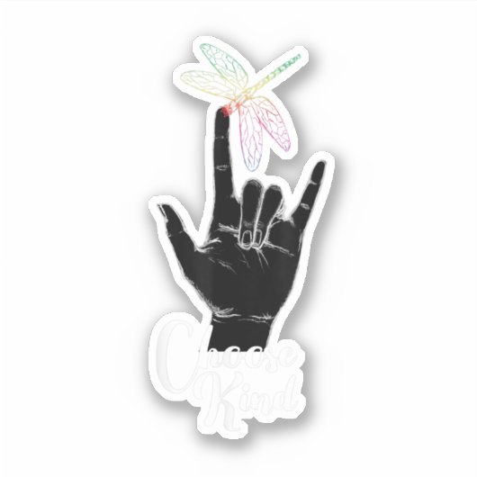 Ik kies Kindness Dragonfly Deaf Asl Kinder Sind Sticker (Voorkant)
