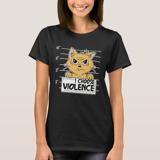 Ik Kies voor Geweld Zwarte Kat T-shirt (Voorkant)