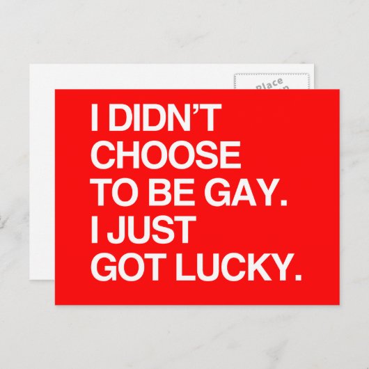 IK KIESTE NIET OM TE GAY DAT IK GEWOON LUCKY HAD BRIEFKAART (Voorkant / Achterkant)