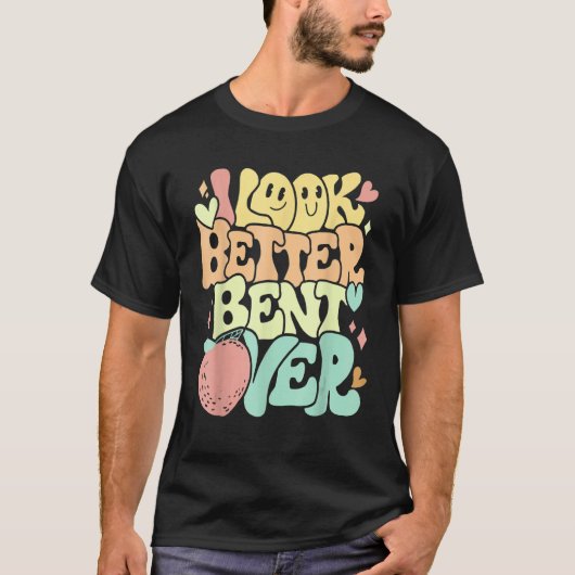 Ik kijk beter gebogen over Peach Groovy T-shirt (Voorkant)