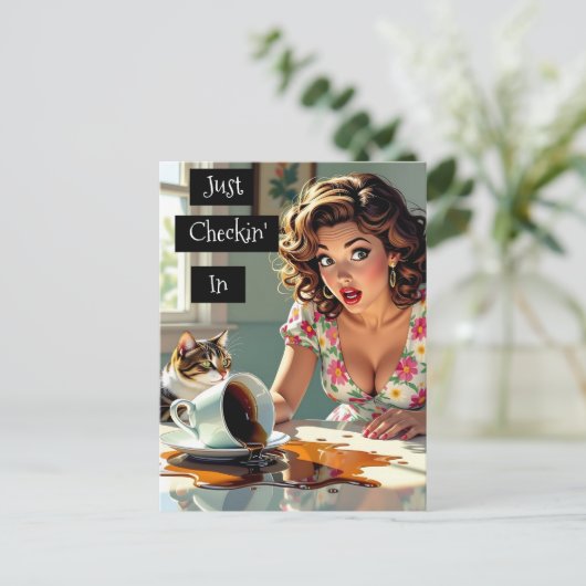 Ik kijk even in | Grappige gemorste koffie Briefkaart (Staand voorkant)