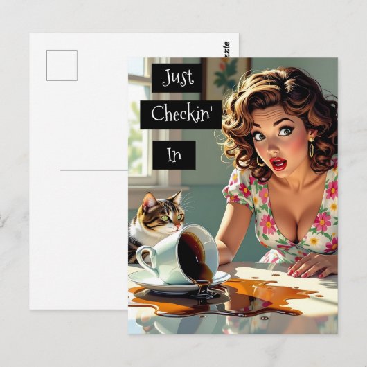 Ik kijk even in | Grappige gemorste koffie Briefkaart (Voorkant / Achterkant)