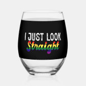 Ik kijk gewoon recht LGBT Rainbow Pride Maand Wijnglas Zonder Voet (Achterkant)