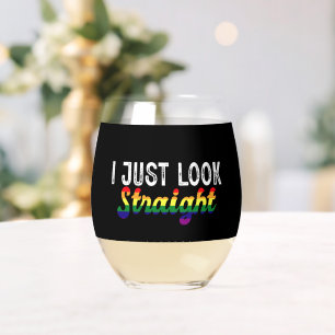 Ik kijk gewoon rechtuit LGBT Regenboog Maand  Wijnglas Zonder Voet