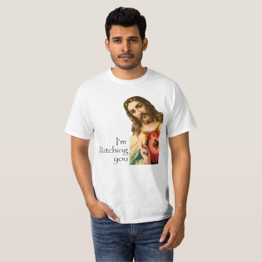 Ik kijk naar je grappige Jezus T-shirt (Voorkant volledig)