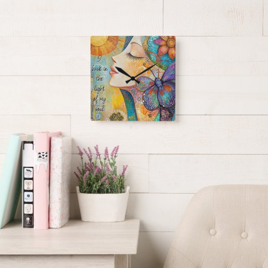 Ik koester in het licht van mijn zielenklok vierkante klok (Leeskamer)