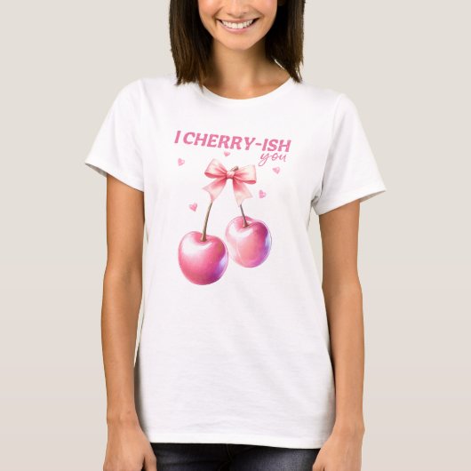 Ik koester je grappige Valentijnsdag Cherry Pun T-shirt (Voorkant)