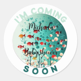Ik kom binnenkort Fun Green Cherry Fish Baby showe Ronde Sticker