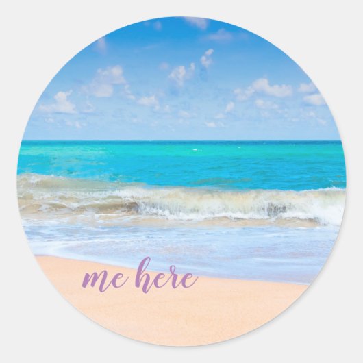 Ik kom hier bij het strand ronde sticker (Voorkant)