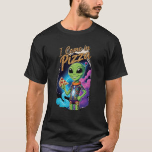 "Ik kom in pizza" in plaats van "Vrede. T-shirt