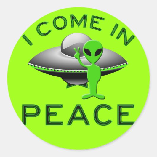 IK KOM IN VREDE - ALIEN RONDE STICKER (Voorkant)
