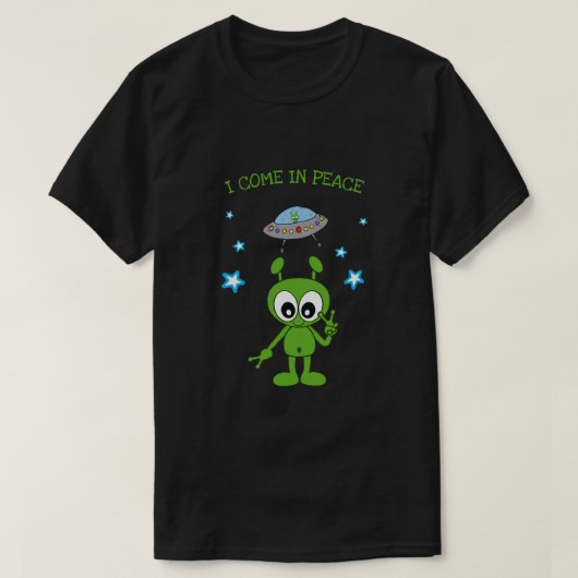 Ik kom in vrede Alien Ruimteschip Mannen T-shirt (Design voorkant)