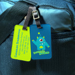 Ik kom in vrede kinder leuke buitenaardse id bagag bagagelabel<br><div class="desc">Schattige ID kinder bagagelabel met een eenogig buitenaards monster in Aqua Blue Green. Lees dat ik in vrede kom. Uniek ontworpen door Sarah Trett voor mijn kleine zelfs.</div>