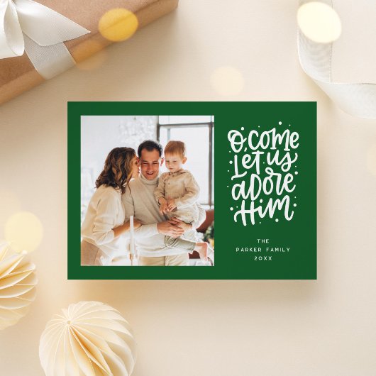 Ik kom laat ons hem aanbidden religieuze Kerstmis Feestdagenkaart