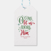 Ik kom laat ons hem aanbidden rood groen elegant cadeaulabel (Voorkant)