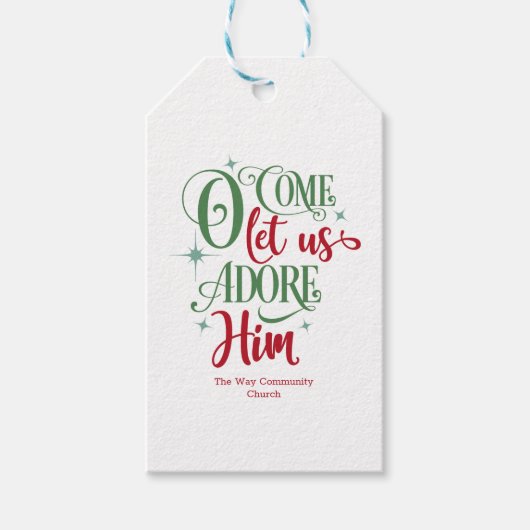 Ik kom laat ons hem aanbidden rood groen elegant cadeaulabel (Voorkant)