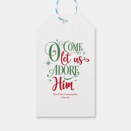 Ik kom laat ons hem aanbidden rood groen elegant cadeaulabel (Achterkant)