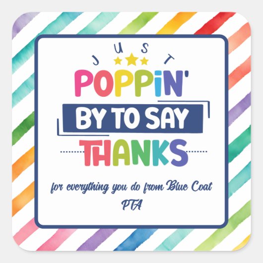 Ik kom langs om te zeggen bedankt Popcorn Voluntee Vierkante Sticker (Voorkant)